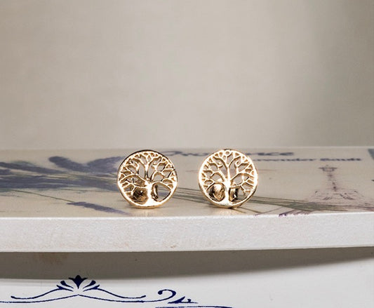 14K Gold Plated Tree of Life Stud Earrings