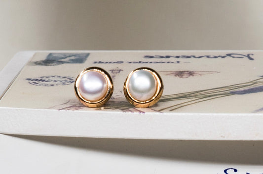 Gold plated one pearl stud earrings